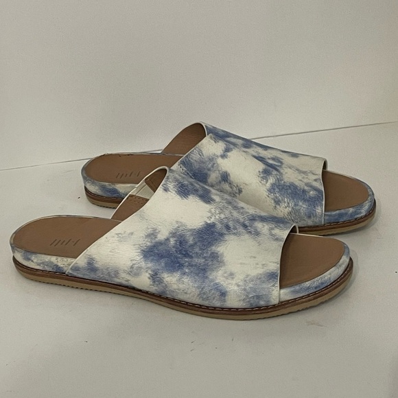 J. Jill Maya Leather Blue & White Cloudlike Pattern Upper w/ Foam Insole Slides - Picture 14 of 15